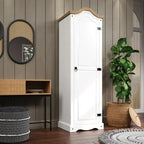 Armoire de couloir à porte unique en pin massif, finition marron antique / gris blanchi / blanc blanchi