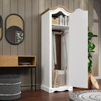Armoire de couloir à porte unique en pin massif, finition marron antique / gris blanchi / blanc blanchi