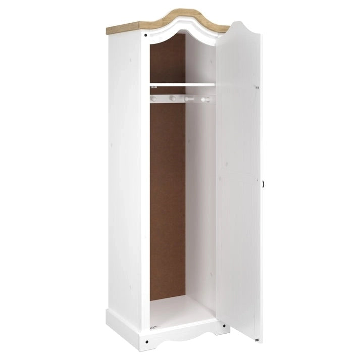 Armoire de couloir à porte unique en pin massif, finition marron antique / gris blanchi / blanc blanchi