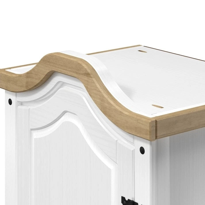 Armoire de couloir à porte unique en pin massif, finition marron antique / gris blanchi / blanc blanchi