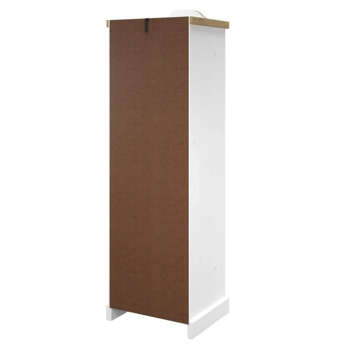 Armoire de couloir à porte unique en pin massif, finition marron antique / gris blanchi / blanc blanchi