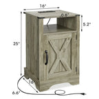 Blanc / Blanc-Espresso / Gris Anthracite / Table de chevet porte de grange amande avec station de charge, 1 personne