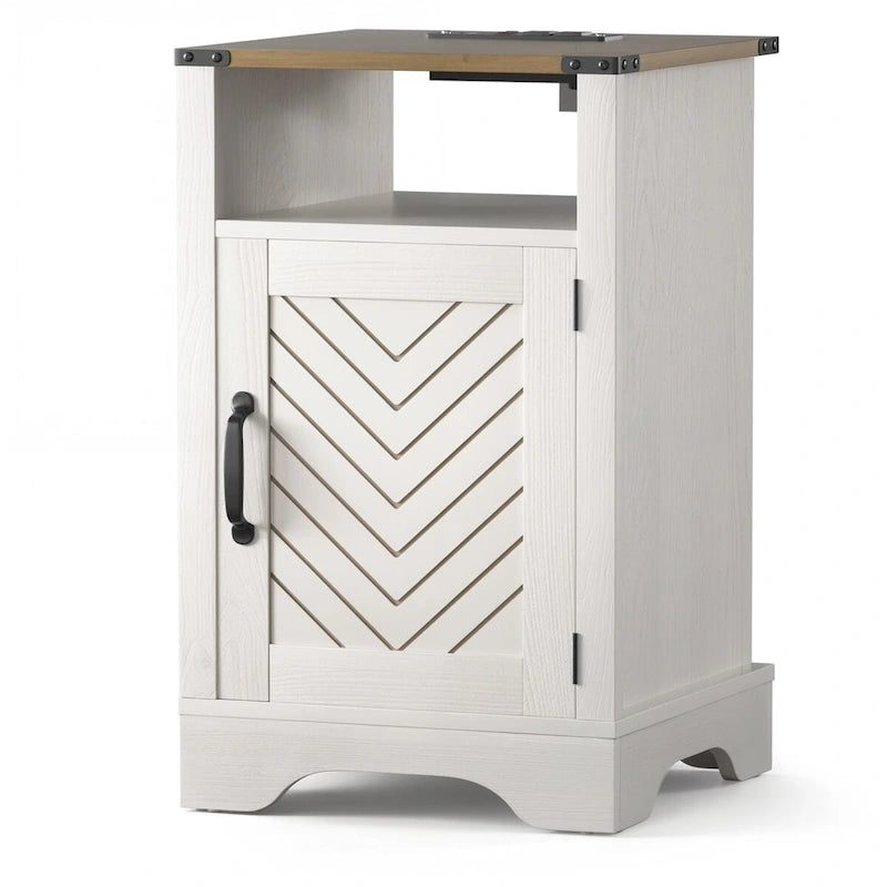 Blanc / Blanc-Espresso / Gris Anthracite / Table de chevet porte de grange amande avec station de charge, 1 personne
