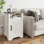 Blanc / Blanc-Espresso / Gris Anthracite / Table de chevet porte de grange amande avec station de charge, 1 personne