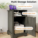 Blanc / Blanc-Espresso / Gris Anthracite / Table de chevet porte de grange amande avec station de charge, 1 personne
