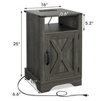 Blanc / Blanc-Espresso / Gris Anthracite / Table de chevet porte de grange amande avec station de charge, 1 personne
