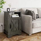 Blanc / Blanc-Espresso / Gris Anthracite / Table de chevet porte de grange amande avec station de charge, 1 personne