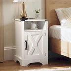 Blanc / Blanc-Espresso / Gris Anthracite / Table de chevet porte de grange amande avec station de charge, 1 personne
