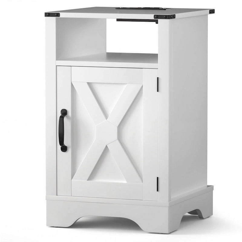 Blanc / Blanc-Espresso / Gris Anthracite / Table de chevet porte de grange amande avec station de charge, 1 personne