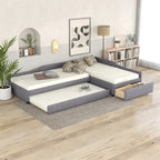 Lit de repos en lin vert/gris avec lit gigogne, 3 couchages