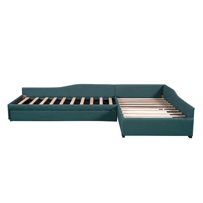 Lit de repos en lin vert/gris avec lit gigogne, 3 couchages