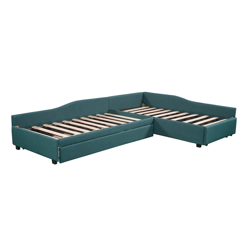 Lit de repos en lin vert/gris avec lit gigogne, 3 couchages