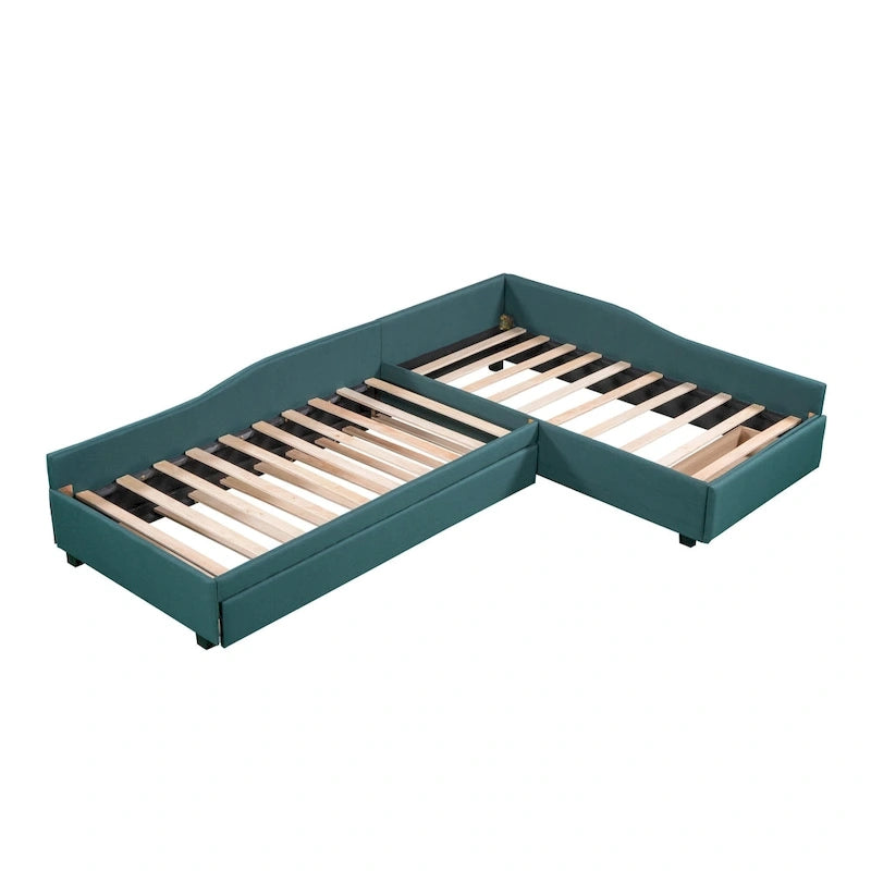 Lit de repos en lin vert/gris avec lit gigogne, 3 couchages