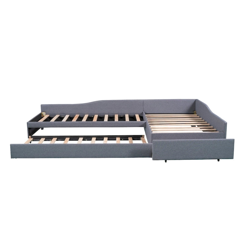 Lit de repos en lin vert/gris avec lit gigogne, 3 couchages