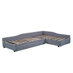 Lit de repos en lin vert/gris avec lit gigogne, 3 couchages