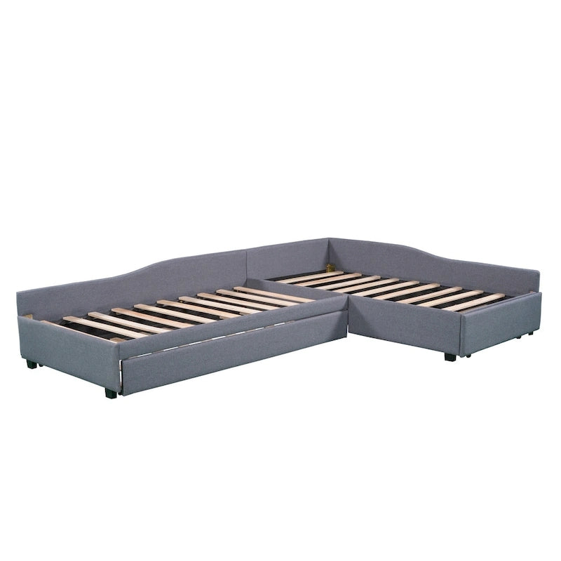 Lit de repos en lin vert/gris avec lit gigogne, 3 couchages