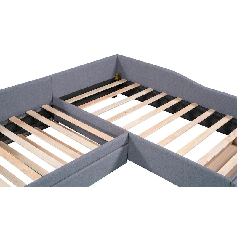 Lit de repos en lin vert/gris avec lit gigogne, 3 couchages
