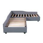 Lit de repos en lin vert/gris avec lit gigogne, 3 couchages