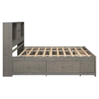Lit plateforme Queen gris/blanc avec tête de lit de rangement et 8 tiroirs, pour 2 personnes