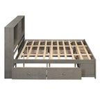 Lit plateforme Queen gris/blanc avec tête de lit de rangement et 8 tiroirs, pour 2 personnes