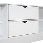 Lit plateforme Queen gris/blanc avec tête de lit de rangement et 8 tiroirs, pour 2 personnes
