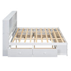 Lit plateforme Queen gris/blanc avec tête de lit de rangement et 8 tiroirs, pour 2 personnes