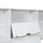 Lit plateforme Queen gris/blanc avec tête de lit de rangement et 8 tiroirs, pour 2 personnes