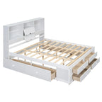 Lit plateforme Queen gris/blanc avec tête de lit de rangement et 8 tiroirs, pour 2 personnes