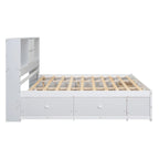 Lit plateforme Queen gris/blanc avec tête de lit de rangement et 8 tiroirs, pour 2 personnes