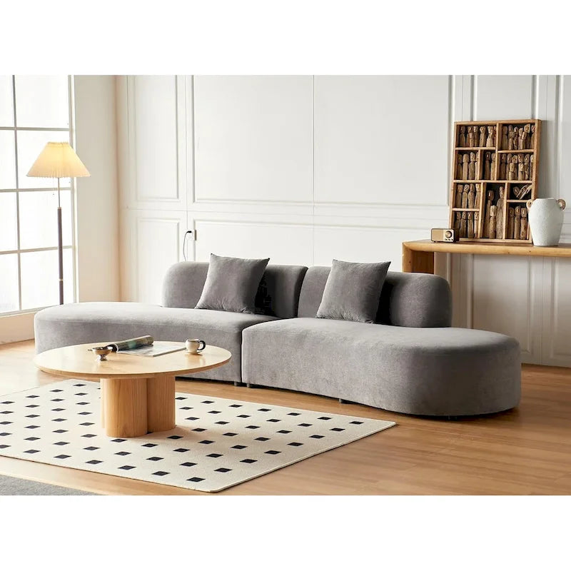 Canapé d'angle incurvé demi-lune 6 places, ivoire/orange/noir