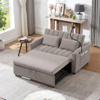 Canapé convertible 2 places beige / gris-bleu / gris clair
