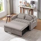 Canapé convertible 2 places beige / gris-bleu / gris clair