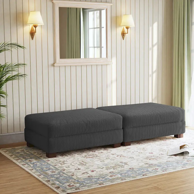 Poufs tapissés en velours côtelé, lot de 2 – Beige / Vert / Orange / Gris / Gris clair / Vert chasseur