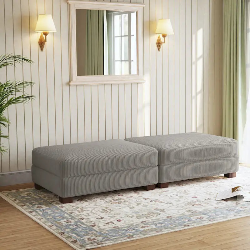 Poufs tapissés en velours côtelé, lot de 2 – Beige / Vert / Orange / Gris / Gris clair / Vert chasseur