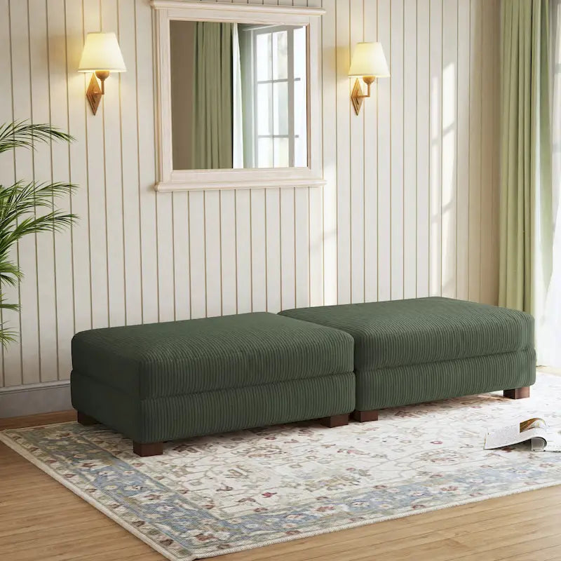 Poufs tapissés en velours côtelé, lot de 2 – Beige / Vert / Orange / Gris / Gris clair / Vert chasseur