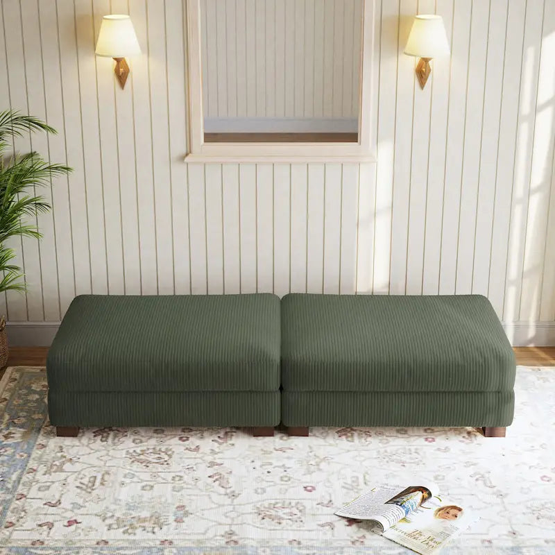 Poufs tapissés en velours côtelé, lot de 2 – Beige / Vert / Orange / Gris / Gris clair / Vert chasseur