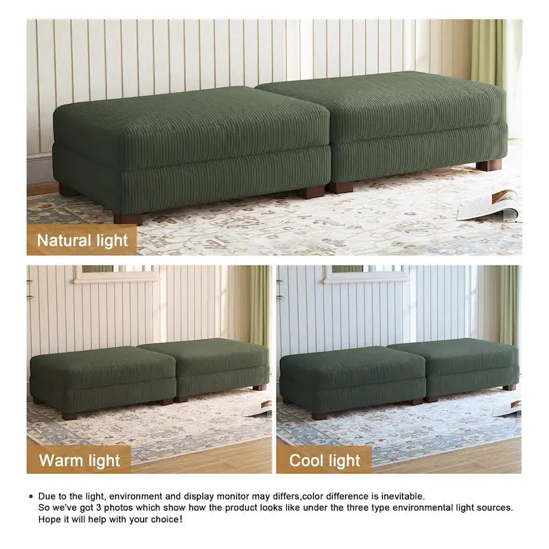 Poufs tapissés en velours côtelé, lot de 2 – Beige / Vert / Orange / Gris / Gris clair / Vert chasseur
