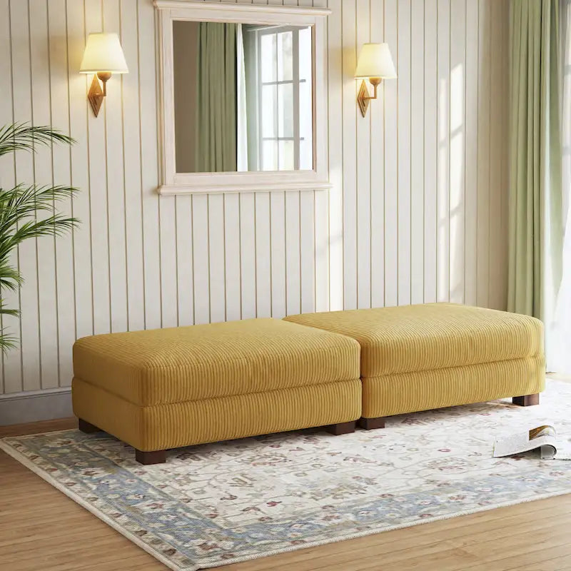 Poufs tapissés en velours côtelé, lot de 2 – Beige / Vert / Orange / Gris / Gris clair / Vert chasseur