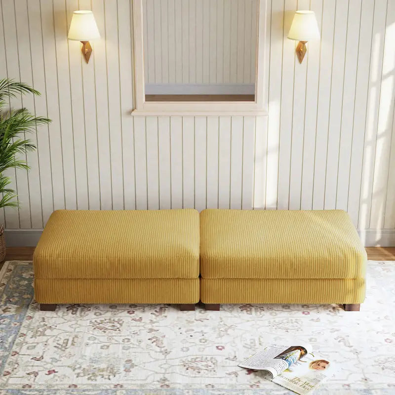 Poufs tapissés en velours côtelé, lot de 2 – Beige / Vert / Orange / Gris / Gris clair / Vert chasseur