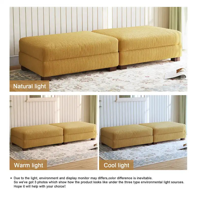 Poufs tapissés en velours côtelé, lot de 2 – Beige / Vert / Orange / Gris / Gris clair / Vert chasseur