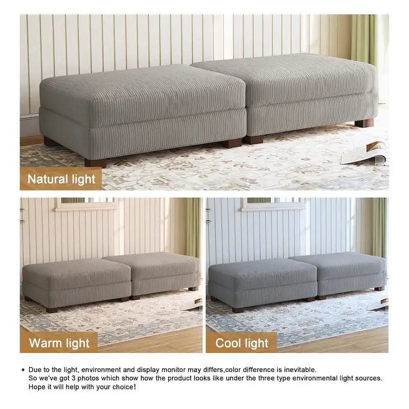 Poufs tapissés en velours côtelé, lot de 2 – Beige / Vert / Orange / Gris / Gris clair / Vert chasseur