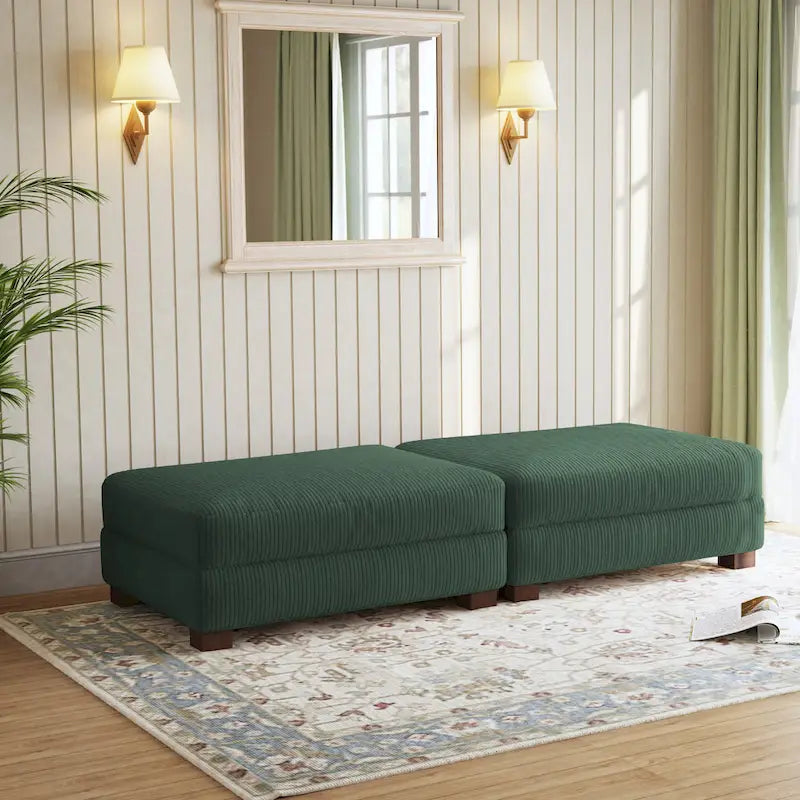 Poufs tapissés en velours côtelé, lot de 2 – Beige / Vert / Orange / Gris / Gris clair / Vert chasseur