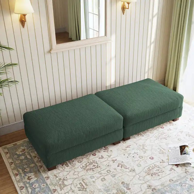 Poufs tapissés en velours côtelé, lot de 2 – Beige / Vert / Orange / Gris / Gris clair / Vert chasseur