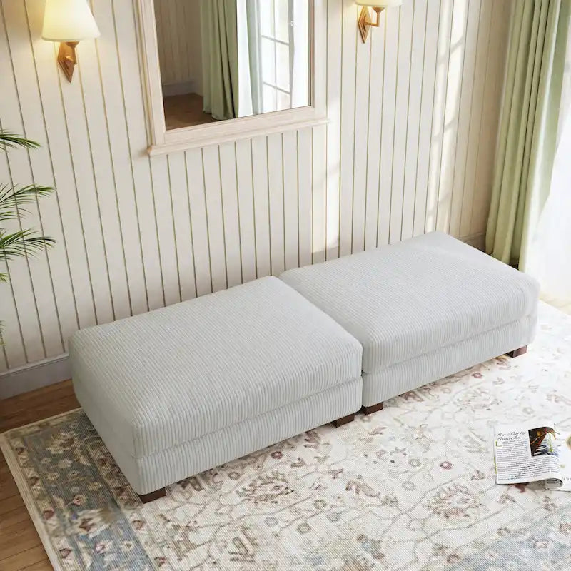 Poufs tapissés en velours côtelé, lot de 2 – Beige / Vert / Orange / Gris / Gris clair / Vert chasseur