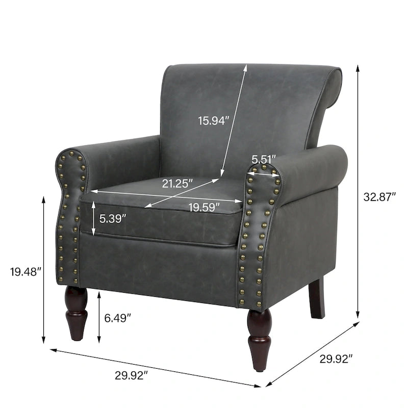 Fauteuil d'appoint en similicuir gris/noir/marron, une place
