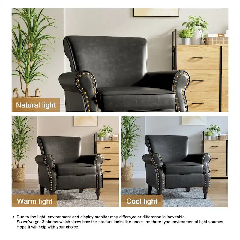 Fauteuil d'appoint en similicuir gris/noir/marron, une place