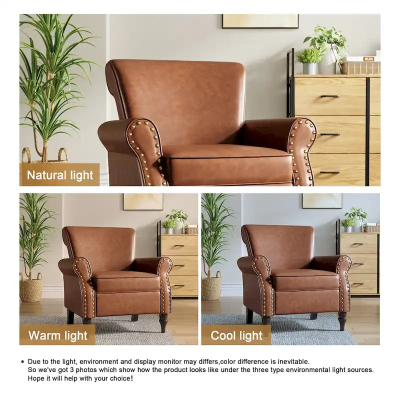Fauteuil d'appoint en similicuir gris/noir/marron, une place
