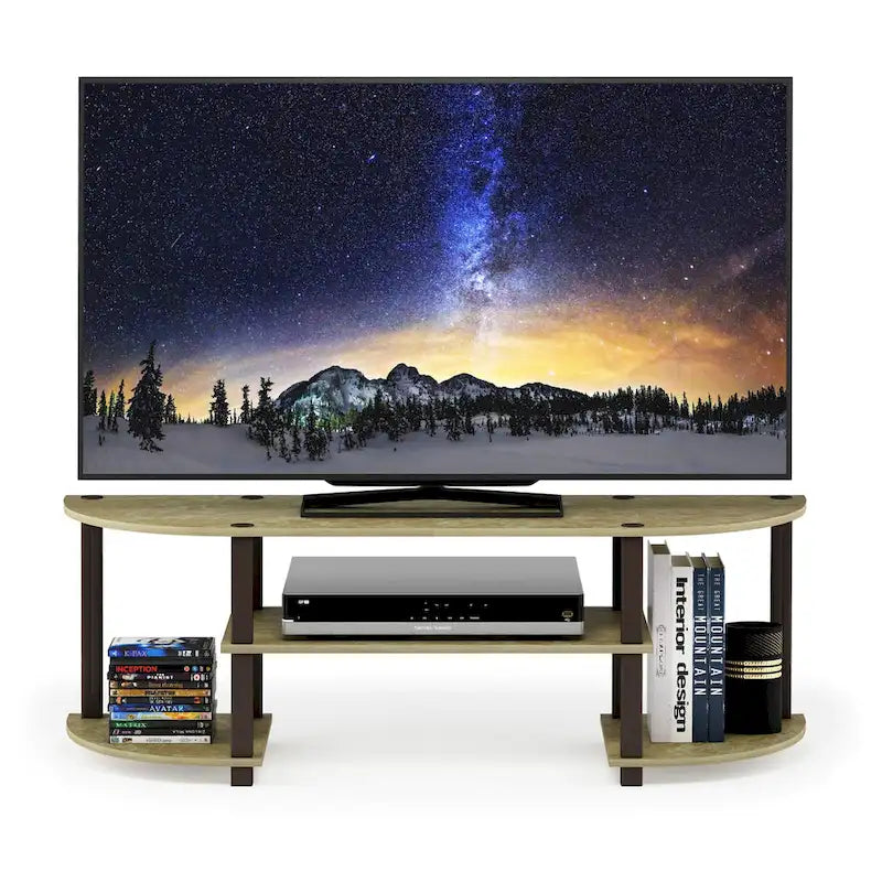 Meuble TV large multicolore, style contemporain, convient aux téléviseurs de 32 à 42 po, assemblage par 1 personne