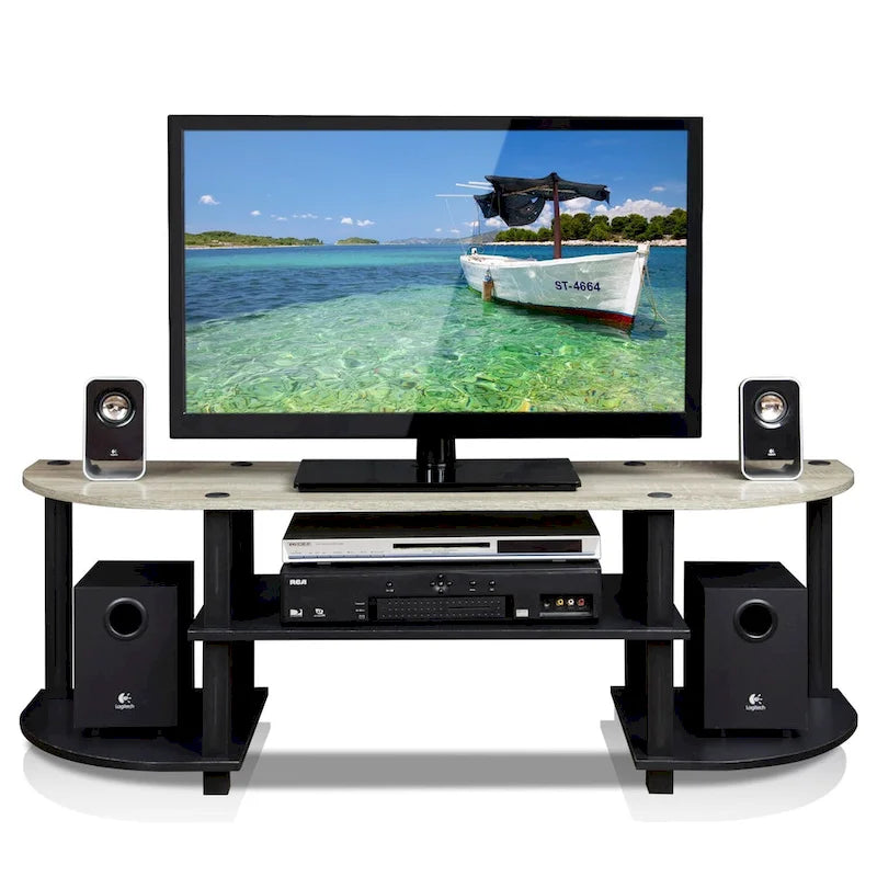 Meuble TV large multicolore, style contemporain, convient aux téléviseurs de 32 à 42 po, assemblage par 1 personne