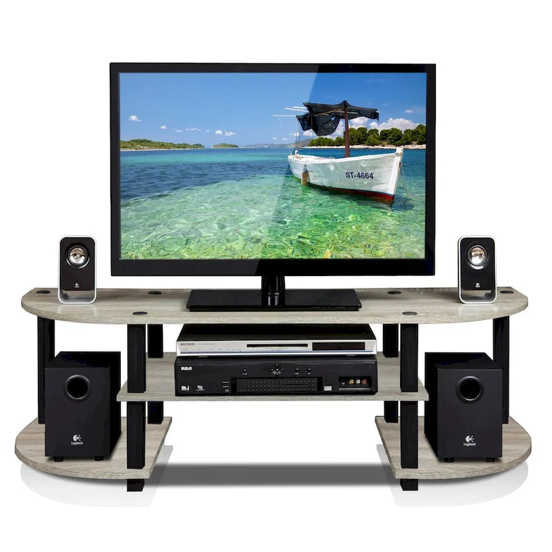 Meuble TV large multicolore, style contemporain, convient aux téléviseurs de 32 à 42 po, assemblage par 1 personne